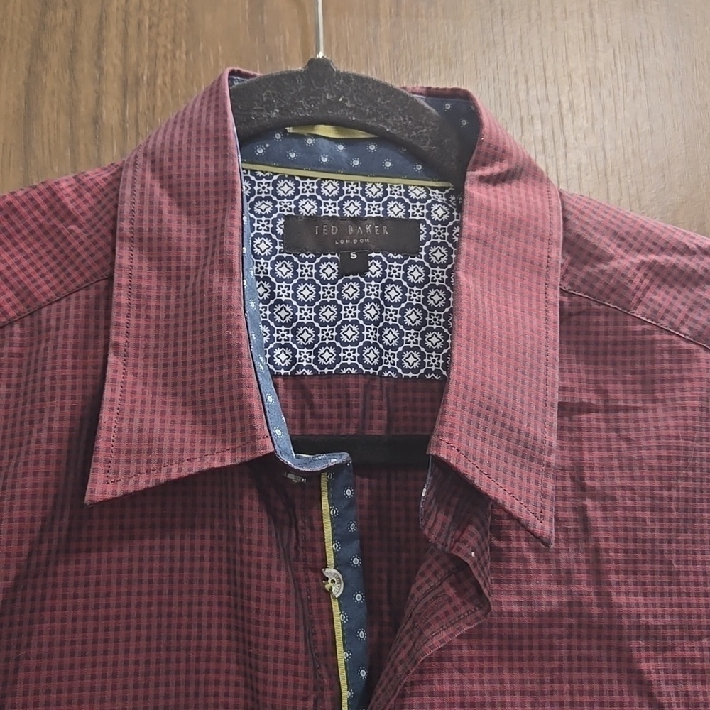 TED BAKER LONDON-Long Sleeve Button-Up Dress Shirt-Red Wine-Size 5(Slim XL) - Picture 7 of 17